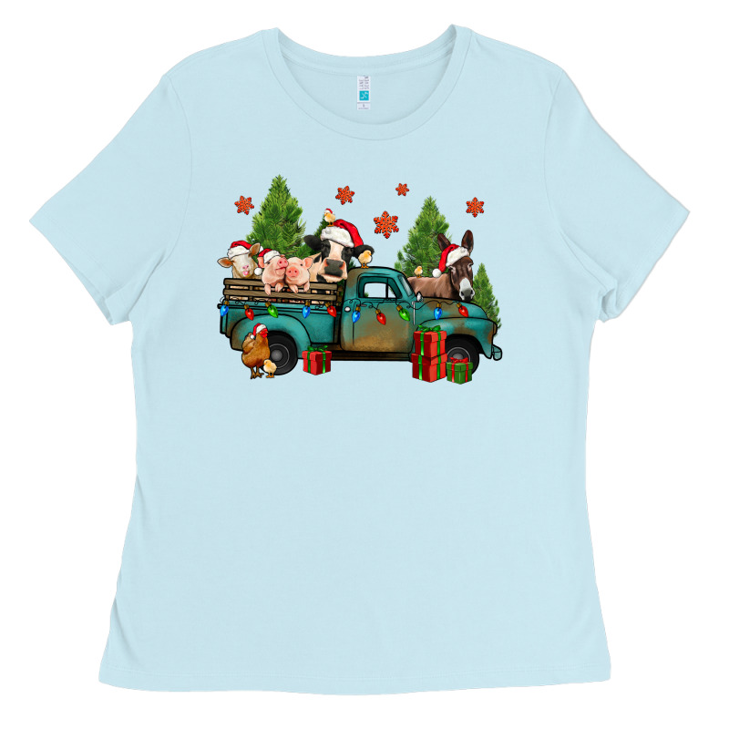 Christmas Farm Animals Truck Ladies Tee by Jasminsmagicworld | Teevron