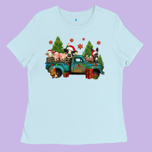 Christmas Farm Animals Truck Ladies Tee Designed By Jasminsmagicworld