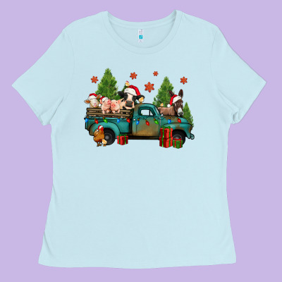 Christmas Farm Animals Truck Ladies Tee Designed By Jasminsmagicworld