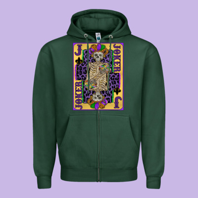 Joker Mardi Gras Skeleton Zipper Hoodie Designed By Cowgirlartshop