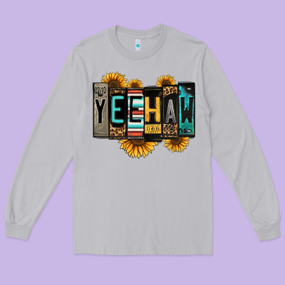 Yeehaw License Plate Letters Long Sleeve Tee Designed By Jasminsmagicworld