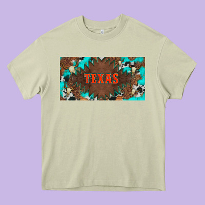 Western Texas And Bullskulls With Turquoise And Leopard Licanse Plate Heavy Core Tee Designed By Artiststas