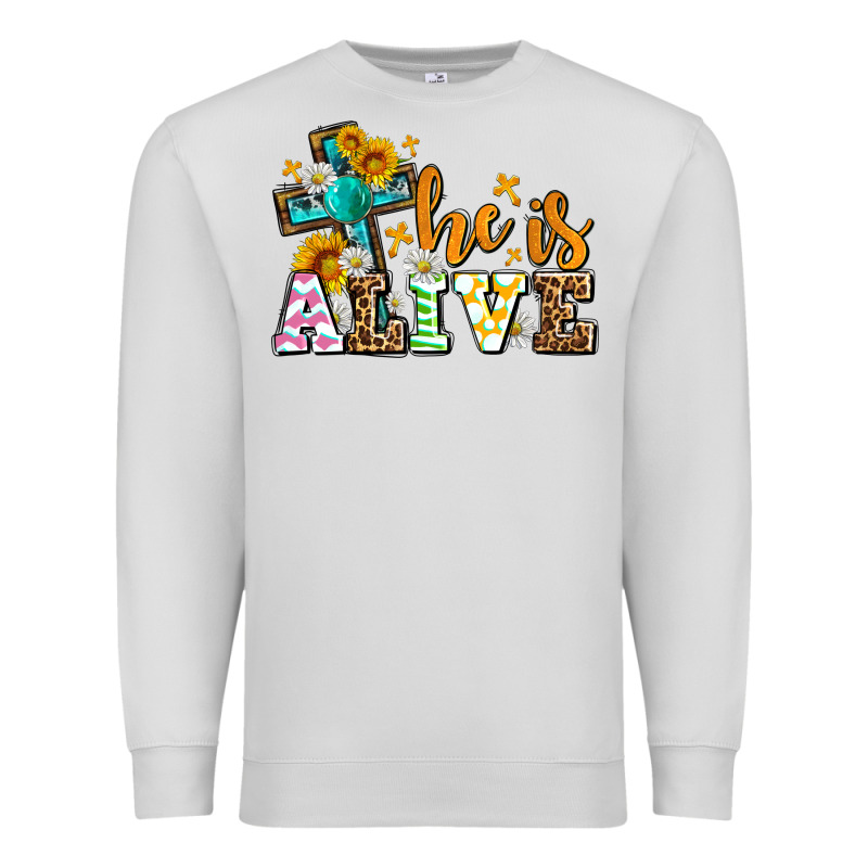 Easter Day He Is Alive With Cross Premium Sweatshirt by OliviaCreatesArt | Teevron