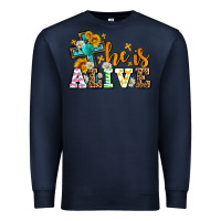 Navy Easter Day He is alive with cross Premium Sweatshirt - OliviaCreatesArt