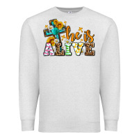 Oatmeal Heather Easter Day He is alive with cross Premium Sweatshirt - OliviaCreatesArt