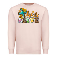 Pale Pink Easter Day He is alive with cross Premium Sweatshirt - OliviaCreatesArt