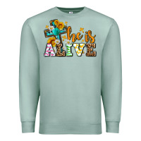 Seafoam Easter Day He is alive with cross Premium Sweatshirt - OliviaCreatesArt