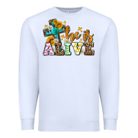 White Easter Day He is alive with cross Premium Sweatshirt - OliviaCreatesArt