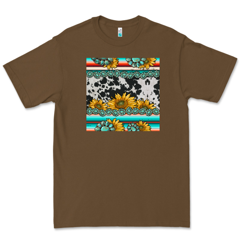 Sunflower Cowhide Serape Coaster Premium Tee by BarkalooDesign | Teevron