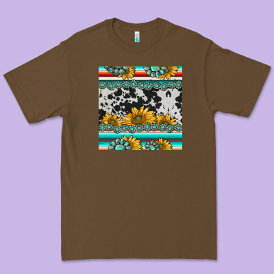 Sunflower Cowhide Serape Coaster Premium Tee Designed By Barkaloodesign