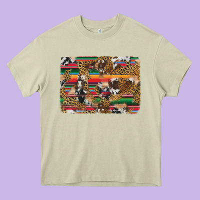 Western Serape Cowhide And Leopard Background Heavy Core Tee Designed By Artiststas