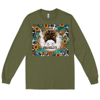 Army Green mom life messy bun western Long Sleeve Tee - Jasminsmagicworld
