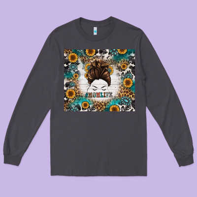 Mom Life Messy Bun Western Long Sleeve Tee Designed By Jasminsmagicworld