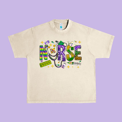 Mardi Gras Nurse Urban Heavy Tee Designed By Bundleandbundleshop