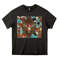Asphalt western floral bullskull cowhide and leopard Heavy Core Tee - Artiststas