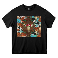 Black western floral bullskull cowhide and leopard Heavy Core Tee - Artiststas