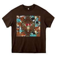 Chocolate Brown western floral bullskull cowhide and leopard Heavy Core Tee - Artiststas
