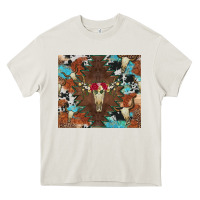 Cream western floral bullskull cowhide and leopard Heavy Core Tee - Artiststas