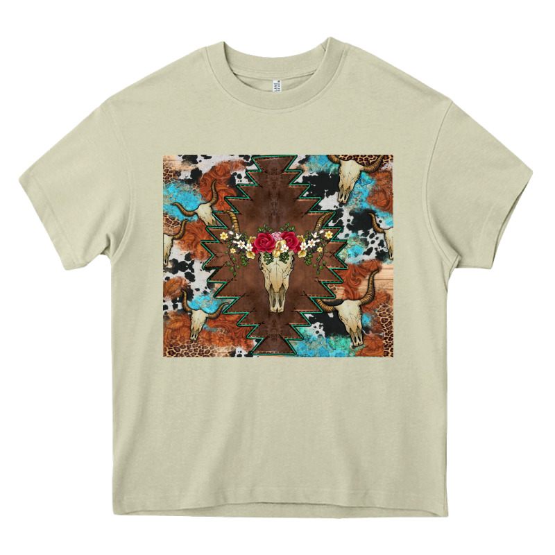 Western Floral Bullskull Cowhide And Leopard Heavy Core Tee by Artiststas | Teevron