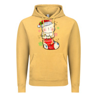 Vintage Mustard christmas cat in Vintage Hoodie - MaliasSmallBusiness