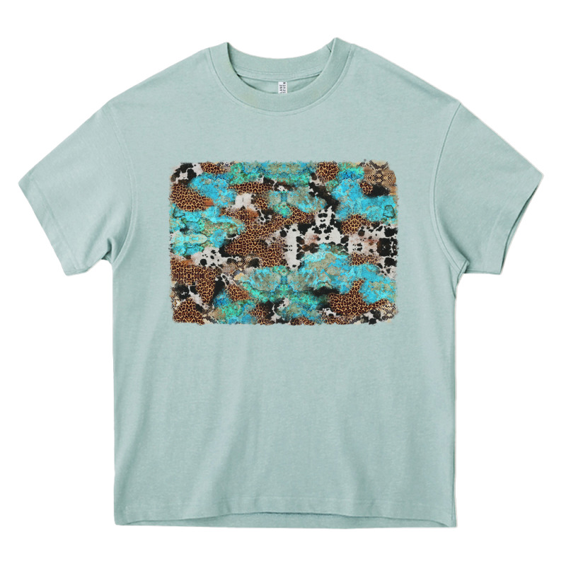 Western Cowhide And Leopard With Turquoise Background Heavy Core Tee by Artiststas | Teevron