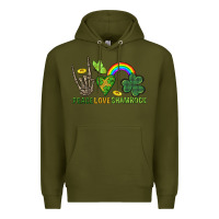 Army Green Peace Love Shamrock  St. Patrick's Day Premium Hoodie - CowGirlArtShop