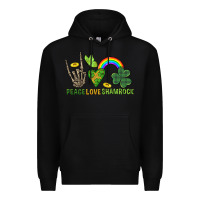 Black Peace Love Shamrock  St. Patrick's Day Premium Hoodie - CowGirlArtShop