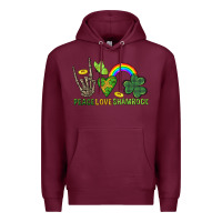 Burgundy Peace Love Shamrock  St. Patrick's Day Premium Hoodie - CowGirlArtShop