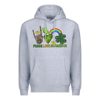 Heather Grey Peace Love Shamrock  St. Patrick's Day Premium Hoodie - CowGirlArtShop