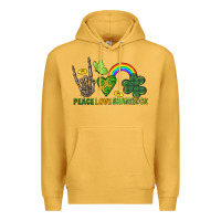 Mustard Peace Love Shamrock  St. Patrick's Day Premium Hoodie - CowGirlArtShop