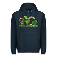 Navy Peace Love Shamrock  St. Patrick's Day Premium Hoodie - CowGirlArtShop