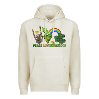 Oatmeal Heather Peace Love Shamrock  St. Patrick's Day Premium Hoodie - CowGirlArtShop