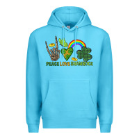 Ocean Blue Peace Love Shamrock  St. Patrick's Day Premium Hoodie - CowGirlArtShop