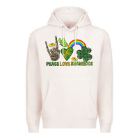 Pale Pink Peace Love Shamrock  St. Patrick's Day Premium Hoodie - CowGirlArtShop