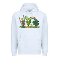 White Peace Love Shamrock  St. Patrick's Day Premium Hoodie - CowGirlArtShop
