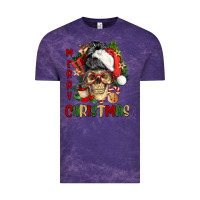 Cloud Purple Merry Christmas skeleton messy bun Vintage Tee - NancyCooperArtShop