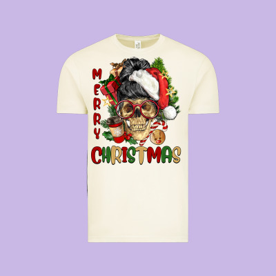 Merry Christmas Skeleton Messy Bun Vintage Tee Designed By Nancycooperartshop