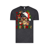 Vintage Black Merry Christmas skeleton messy bun Vintage Tee - NancyCooperArtShop