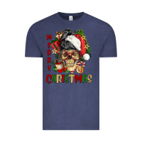 Vintage Denim Merry Christmas skeleton messy bun Vintage Tee - NancyCooperArtShop