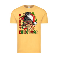 Vintage Mustard Merry Christmas skeleton messy bun Vintage Tee - NancyCooperArtShop