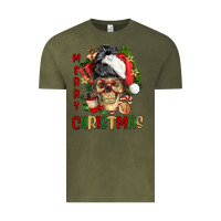 Vintage Olive Merry Christmas skeleton messy bun Vintage Tee - NancyCooperArtShop