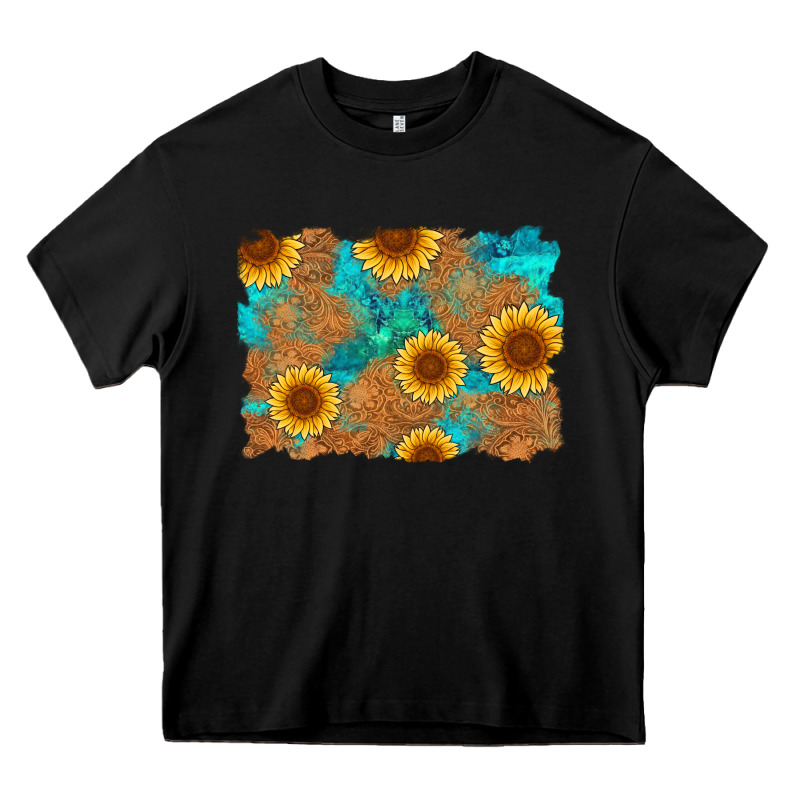 Sunflower Turquoise And  Leather Background Heavy Core Tee by Artiststas | Teevron