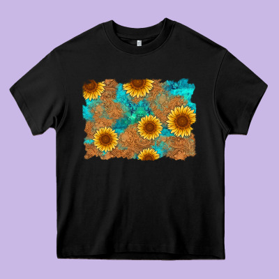 Sunflower Turquoise And  Leather Background Heavy Core Tee Designed By Artiststas