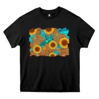 Black sunflower turquoise and  leather background Heavy Core Tee - Artiststas