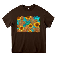 Chocolate Brown sunflower turquoise and  leather background Heavy Core Tee - Artiststas