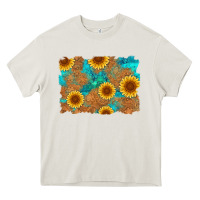 Cream sunflower turquoise and  leather background Heavy Core Tee - Artiststas