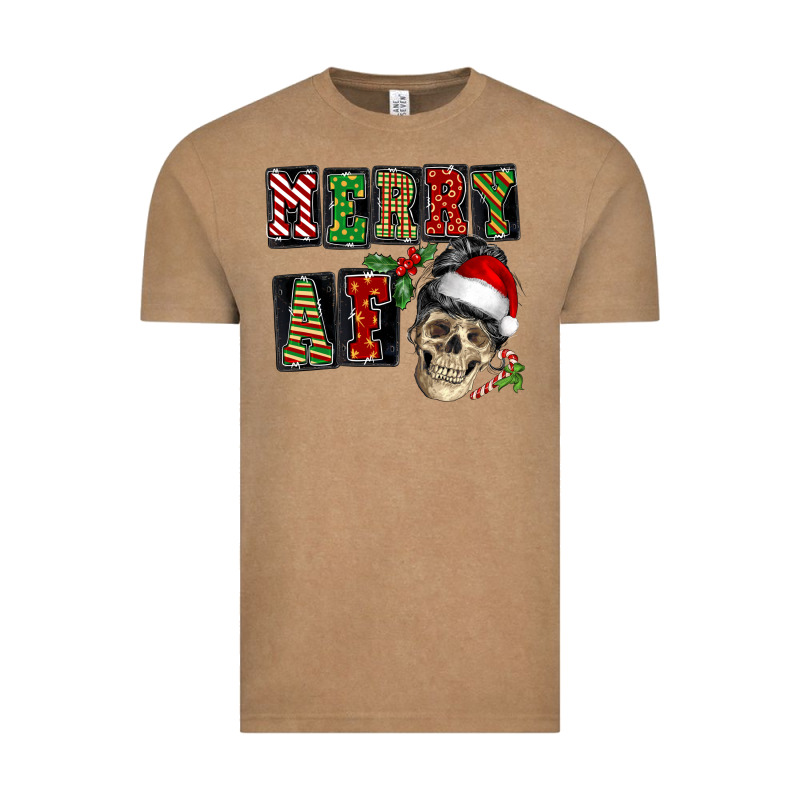 Merry Af Skeleton Messy Bun Vintage Tee by NancyCooperArtShop | Teevron