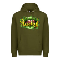 Army Green St. Patrick's Day lips lucky Premium Hoodie - HowdyJamesFarm