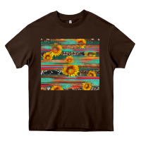 Chocolate Brown sunflower serape wood and cowhide Heavy Core Tee - Artiststas