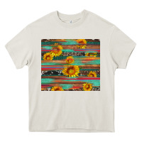 Cream sunflower serape wood and cowhide Heavy Core Tee - Artiststas